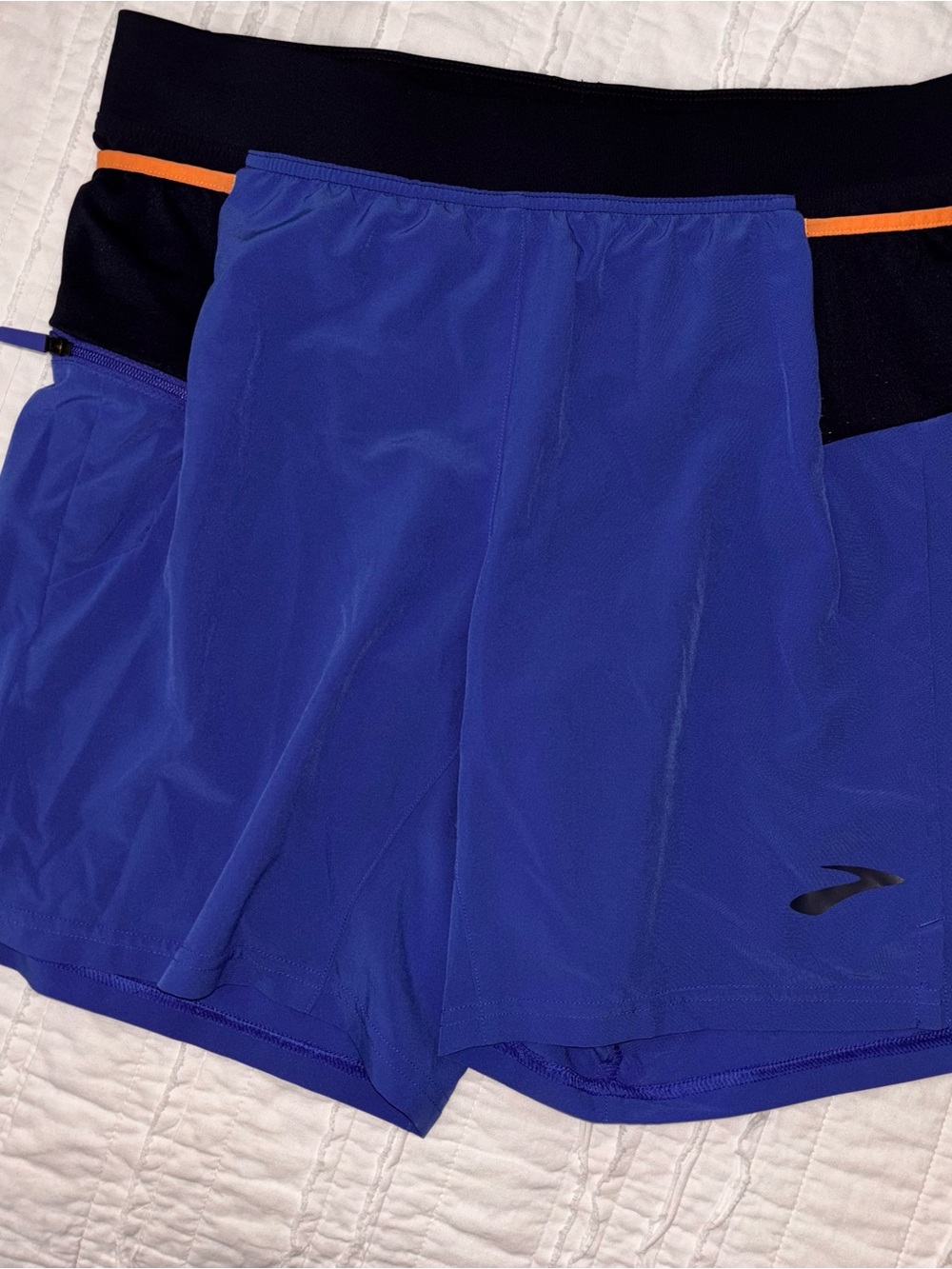 Brooks Blue Running Shorts Black Waistband and Orange Accent men’s small lined